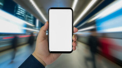 close-up view of a hand elegantly holding a smartphone with a blank screen