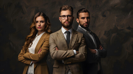 portrait of confident businesspeople standing with crossed arms and looking at camera