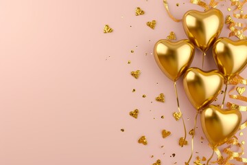 Fototapeta premium Balloons with confetti. Background template design with helium balloons for Party for Birthday and anniversary celebration, carnival. weddings and valentine's day and international women's day