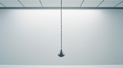 A physics classroom, focusing solely on a sleek, modern pendulum swinging gracefully against a stark white background - obrazy, fototapety, plakaty