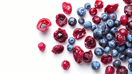 Dried cranberry mix blueberry fruit isolated.