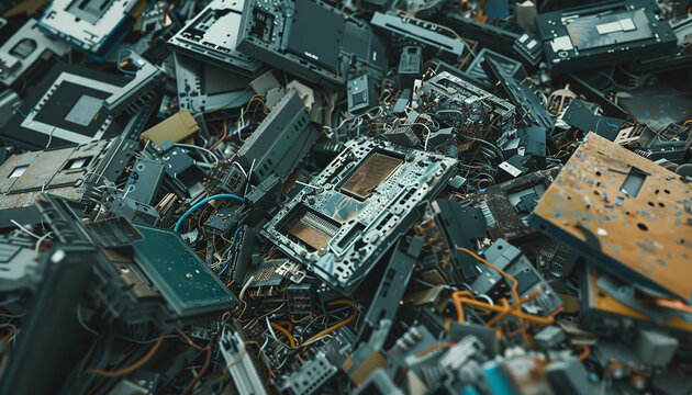 An electronic waste pile - illustrating the often overlooked environmental impact of technology and the need for responsible electronics recycling."