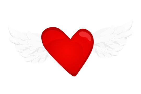 Heart with wings cupid amour love romantic symbol isolated on white background. 