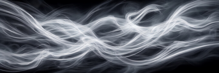 Abstract depiction of swirling smoke trails in hues of silver and steel against a backdrop of misty moonlight.