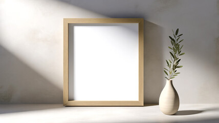 Fototapeta na wymiar frame mockup showcasing a vertical poster art mockup within wooden frame