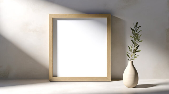 frame mockup showcasing a vertical poster art mockup within wooden frame