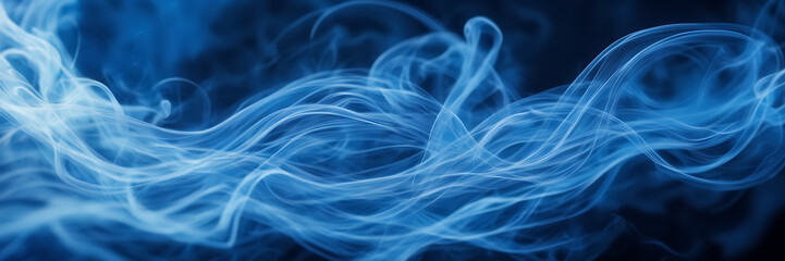 Close-up image showcasing the graceful movements of smoke tendrils against a background of vibrant, celestial blues. - obrazy, fototapety, plakaty