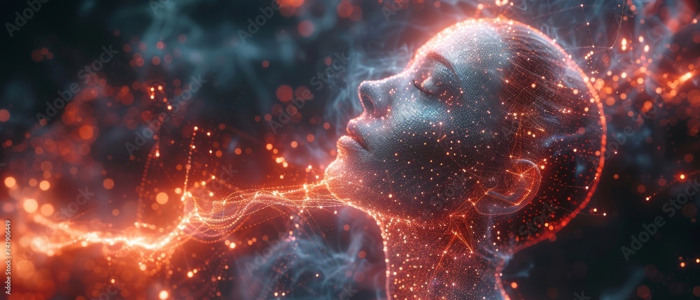 Leinwandbilder Data scientist queries, analyzes and visualizes complex sets on a virtual screen. Neural network, artificial intelligence, machine learning, analytics. Data flow concept.