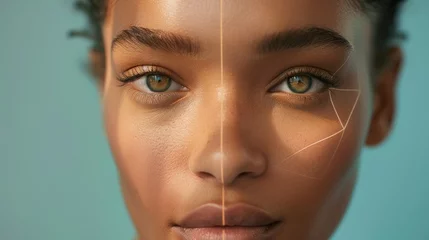 Stoff pro Meter Portrait of a female face based on the golden ratio. A personalized skincare concept. A symmetrical face. © Zaleman