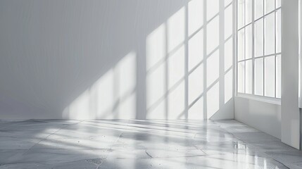 Object of empty room space with shadow cast by window. Perspective of minimalist design architecture.