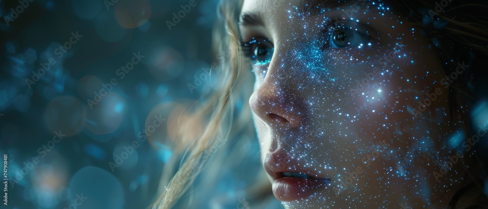 Poster man and tech concept. ai (artificial intelligence). communication network.