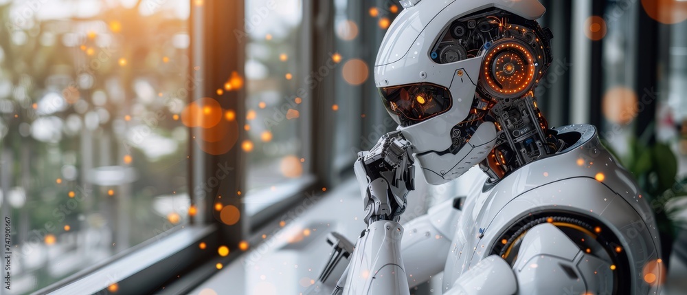 Leinwandbilder The use of artificial intelligence by a smart robot can be captured by entering a command prompt for generating something, a futuristic technology transformation.
