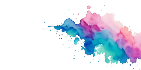 Bright colorful watercolor splash splatter stain brush strokes on white background. Modern vibrant aquarelle spot. Rainbow trendy isolated design on white. Element. Vector watercolor illustration.	
