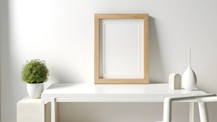 Obraz na płótnie Canvas frame mockup showcasing a vertical poster art mockup within wooden frame