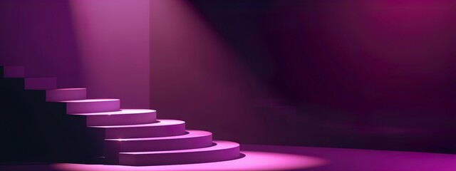 Pink podium with stair interior. Pink and purple shadow scene. Empty pedestal. AI generate - obrazy, fototapety, plakaty