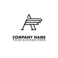 Letter A with wing logo vector design.