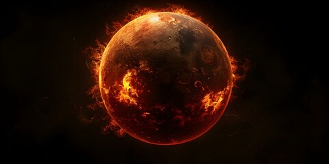 Abstract digital rendering of a fiery red planet engulfed in flames. Concept Abstract Art, Digital Rendering, Fiery Red Planet, Flames, Outer Space