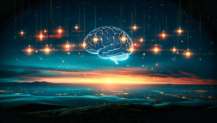 Futuristic Brain Network, Digital Intelligence and Science Concept, Abstract Technology Background