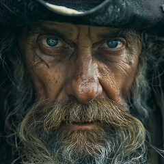 Portrait of an elderly pirate, old seafarer