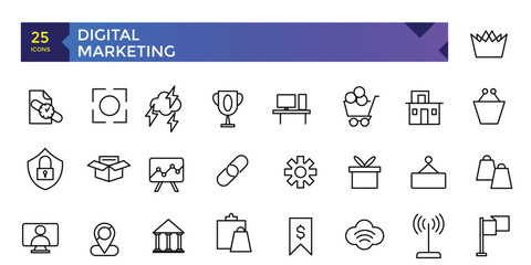 Digital Marketing web icons in line style. Social, networks, feedback, communication, marketing, ecommerce.