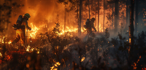 Firefighters battle wildfire in the forest