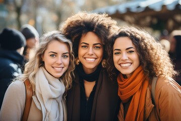Groupe diversifié de femmes souriantes et heureuses pour la pour la Journée internationale de la femme