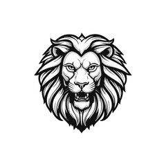 Obraz premium Lion face tattoo style logo symbol illustration design template. Vector isolated on white background