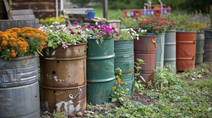 Spring gardening merges seasonal activities with evergreen recycling through recycled containers.