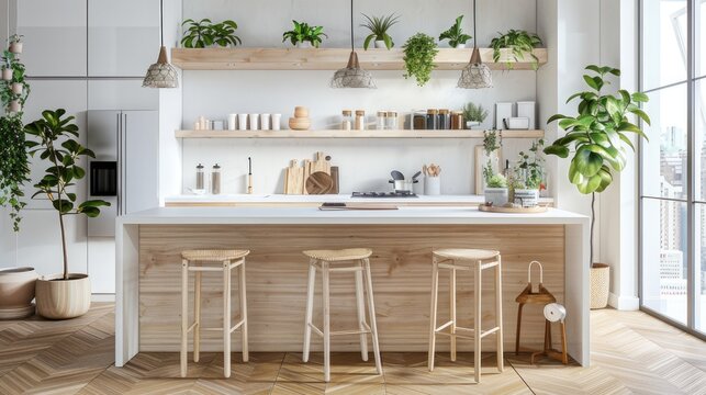 Home mock up, cozy modern kitchen interior background, 3d render, 8k-