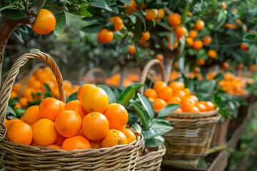 picture of garden with mandarin trees ,ready for gathering harvest