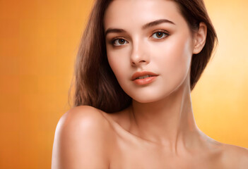 Fototapeta premium Beautiful young woman with clean fresh skin. Face of a girl with natural make-up.