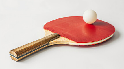 ping pong racket and ball isolated on white background