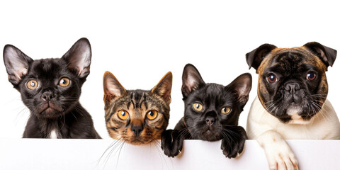 Obraz premium erineflix_a_group_of_cats_sitting_next_to_each_other_on_white