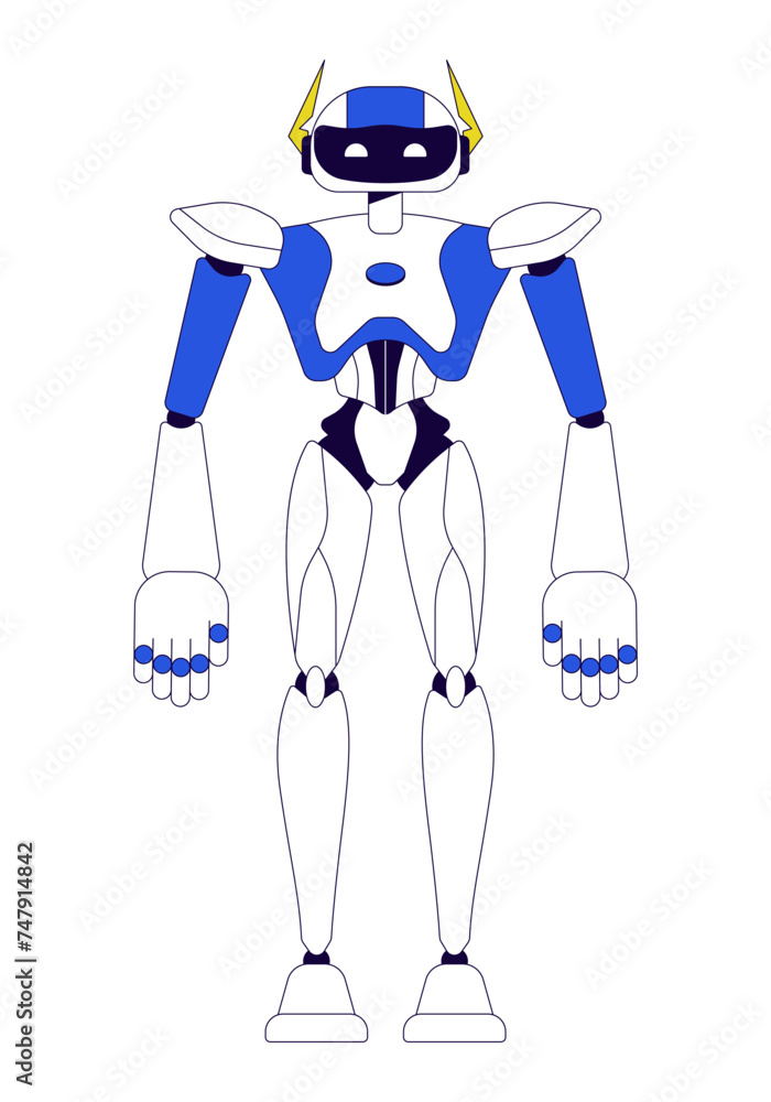 Poster robot 2d linear cartoon character. robotics technology. machine artificial intelligence isolated lin