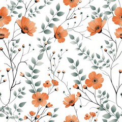 A vibrant seamless pattern with radiant red poppies interwoven with green foliage, reflecting the warmth of desert flowers.