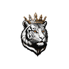 Obraz premium Tiger king face tattoo style logo symbol illustration design template. Vector isolated on white background