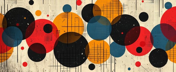 AI Generated. AI Generative. Retro Vintage abstract geometric pattern inspired by bauhaus style....