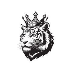 Obraz premium Tiger king face tattoo style logo symbol illustration design template. Vector isolated on white background
