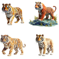 Set of tiger isolated on transparent background