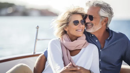  Smiling caucasian middle age couple enjoying leisure sailboat ride in summer © dvoevnore