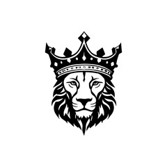 Fototapeta premium king head with crown character Black and white vector logo template