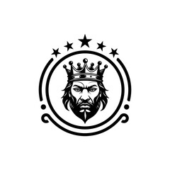 king head with crown character Black and white vector logo template