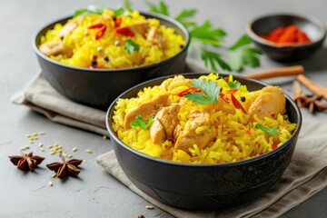 Flavorful Japanese rice with chicken - a delicious meal packed with flavor and nutrients