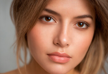 Obraz premium Beautiful young woman with clean fresh skin. Face of a girl with natural make-up.