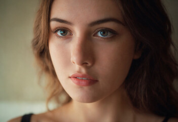 Fototapeta premium Beautiful young woman with clean fresh skin. Face of a girl with natural make-up.
