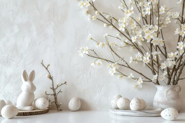 A minimalist Easter photography backdrop, blending simplicity with the subtle elegance of the season - obrazy, fototapety, plakaty