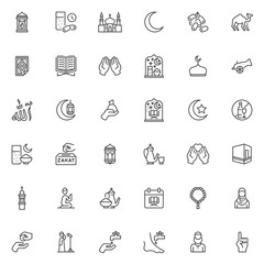 Ramadan Kareem line icons set