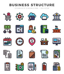 Set of simple Lineal Color Business Structure Icons. Lineal Color art icons pack.