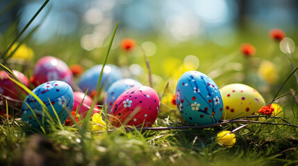 Fototapeta na wymiar 3 Easter eggs or color egg. Multi-colorful.