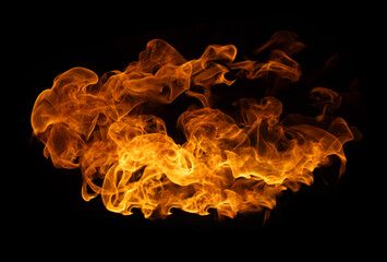 Fire and burning flame of explosive fireball isolated on dark background for abstract graphic...